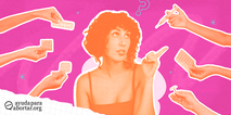 Ilustracion de una mujer pensativa rodeada por varias manos rosas que ofrecen diferentes métodos anticonceptivos como pildoras, parches, DIU e inyecciones