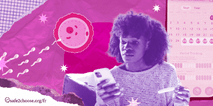 Femme utilisant un telephone avec suivi de regles et test de grossesse en main, soulignant limportance de comprendre lage gestationnel pour des pratiques davortement sures