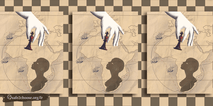 Illustration d'une main sur une silhouette africaine avec des pièces d'échecs, symbolisant l'influence.