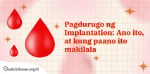 Illustration showing red blood droplets with the text Implantation Bleeding for a safe2choose.org