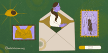 A woman reflecting on her options, with symbols of religion, family expectations, and pregnancy