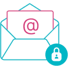 Email counseling icon with envelope, @ symbol and lock